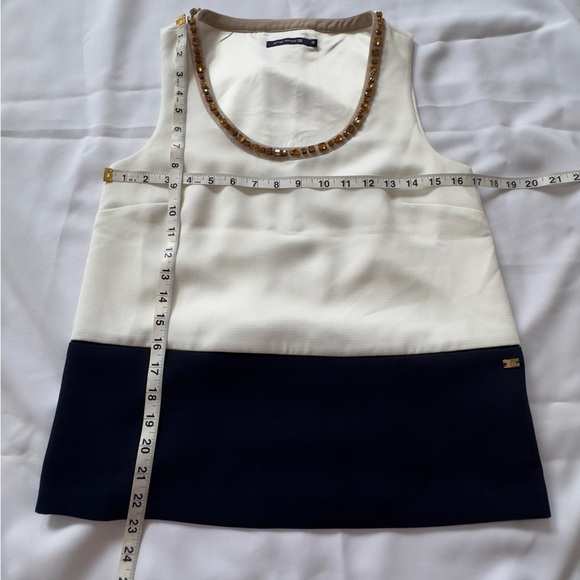 River Woods White and Navy Blue Embellished Sleeveless Block Tank Top Size 36 - Picture 7 of 10